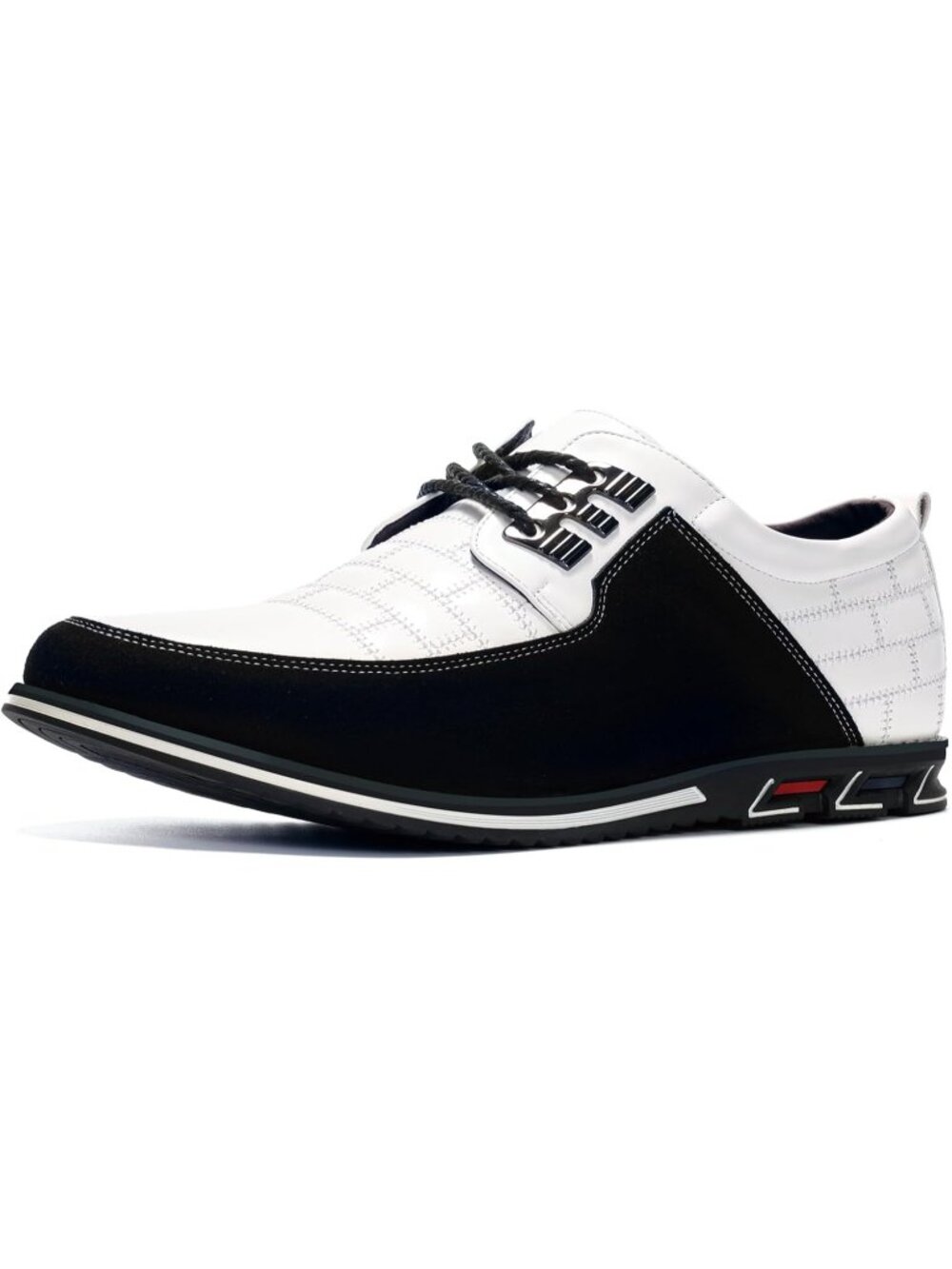 Men's White Plaid Grid Lace-up Leather Business Orthopedic Oxford Derby Shoes
